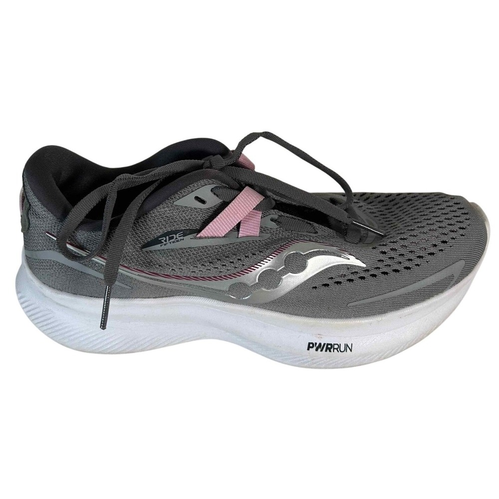 Saucony Ride 15 Womens Running Shoes Grey Pink PWRRUN Mesh Sneakers S10729-10